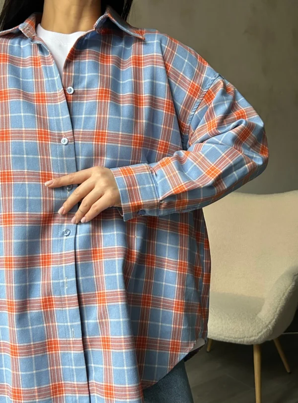 Checkered shirt — blue+orange