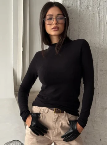Longsleeve with straight yarn + cashmere blend - black