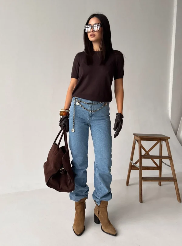 Basic viscose t-shirt - brown